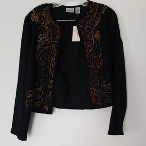 CHICOS Black Embroidered Open Jacket